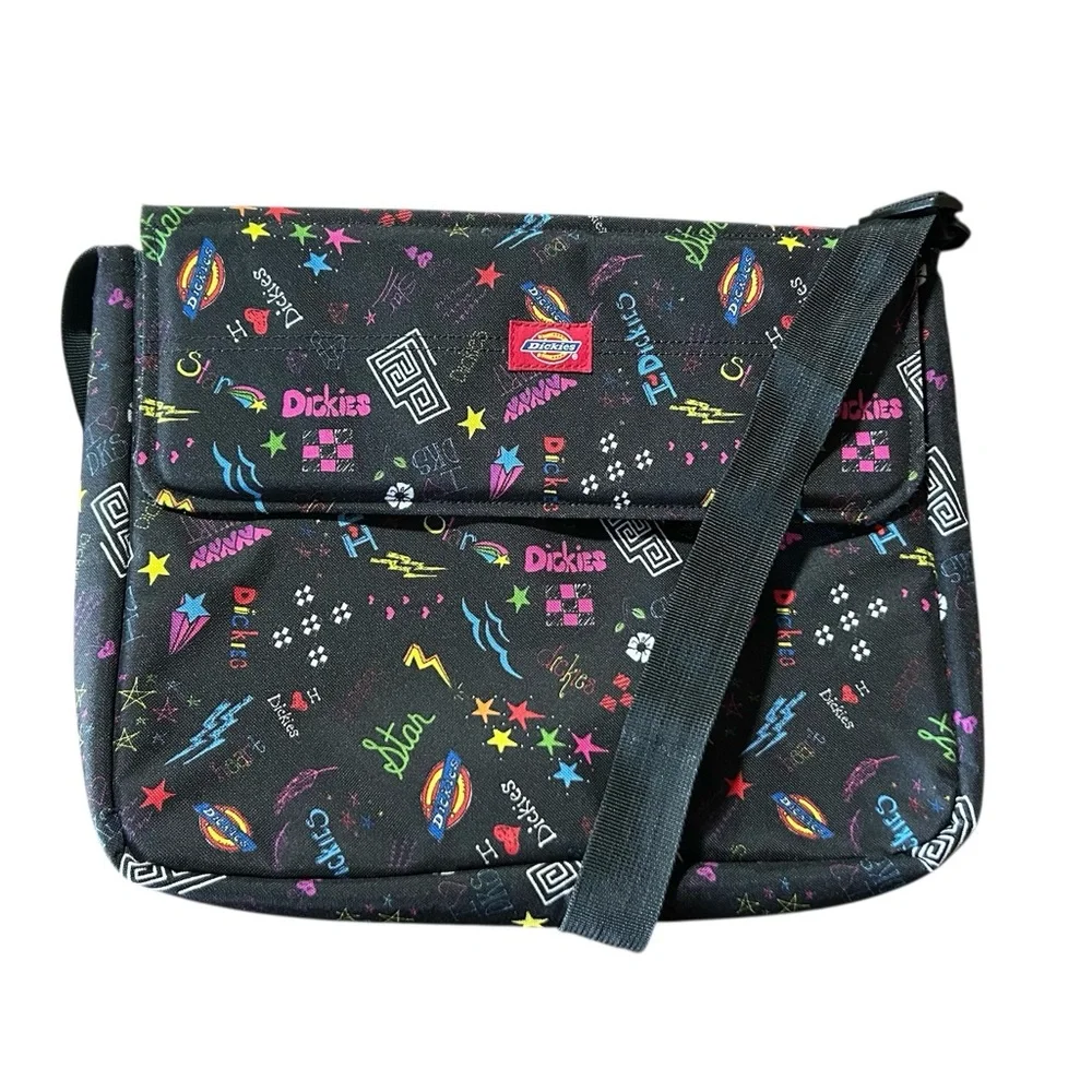 Dickies Black Laptop Messenger Bag with Multicolor Graphics